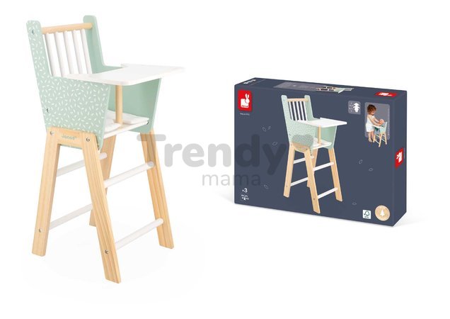 Drevená jedálenská stolička pre bábiku Zen High Chair Janod s vankúšikom pre 42 cm bábiku J05901