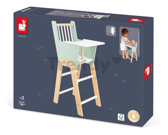 Drevená jedálenská stolička pre bábiku Zen High Chair Janod s vankúšikom pre 42 cm bábiku J05901