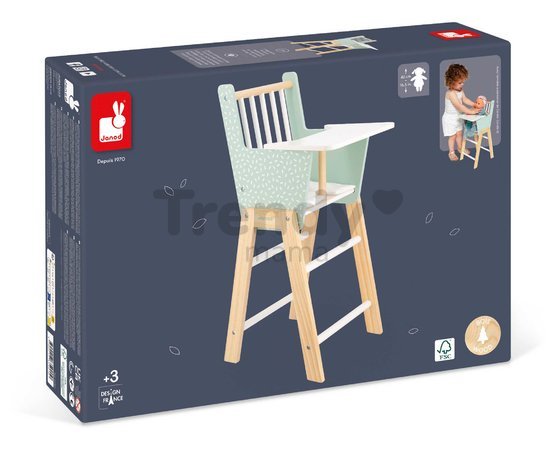 Drevená jedálenská stolička pre bábiku Zen High Chair Janod s vankúšikom pre 42 cm bábiku J05901