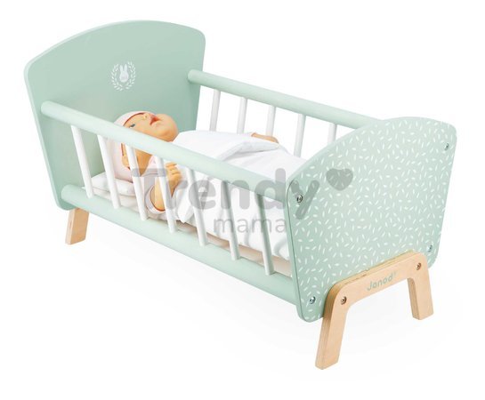 Drevená postieľka pre bábiku Zen Doll's Bed Janod s vankúšikom a perinkou pre 42 cm bábiku J05902