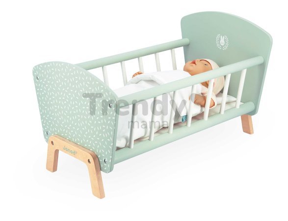 Drevená postieľka pre bábiku Zen Doll's Bed Janod s vankúšikom a perinkou pre 42 cm bábiku J05902