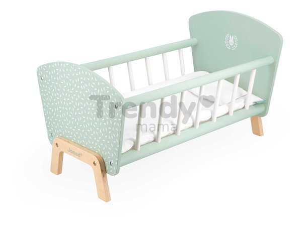 Drevená postieľka pre bábiku Zen Doll's Bed Janod s vankúšikom a perinkou pre 42 cm bábiku J05902