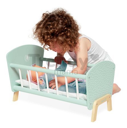 Drevená postieľka pre bábiku Zen Doll's Bed Janod s vankúšikom a perinkou pre 42 cm bábiku J05902