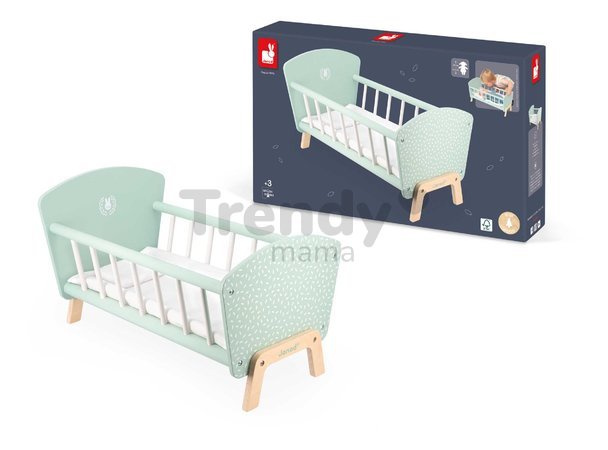 Drevená postieľka pre bábiku Zen Doll's Bed Janod s vankúšikom a perinkou pre 42 cm bábiku J05902