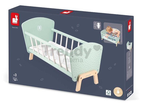 Drevená postieľka pre bábiku Zen Doll's Bed Janod s vankúšikom a perinkou pre 42 cm bábiku J05902