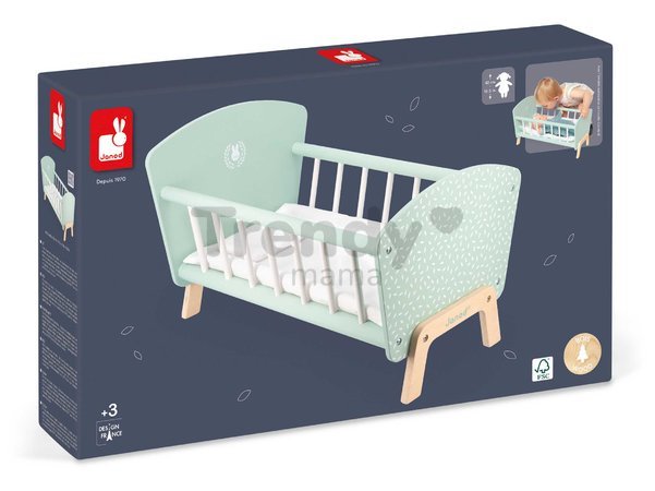 Drevená postieľka pre bábiku Zen Doll's Bed Janod s vankúšikom a perinkou pre 42 cm bábiku J05902