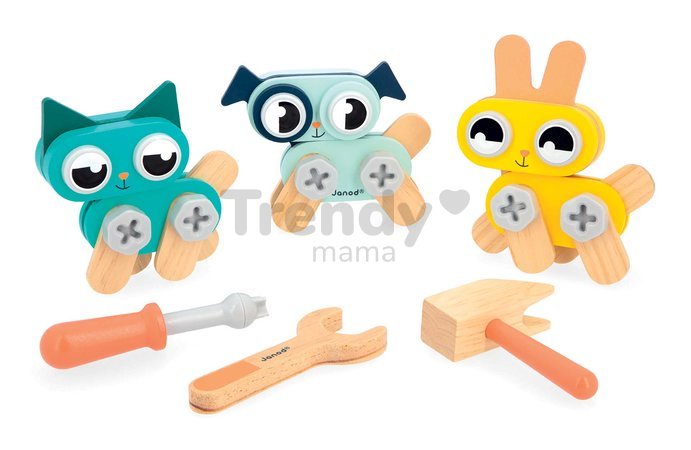 Drevená stavebnica Zvieratká DIY Pet BricoKids Janod 53 dielov J06450