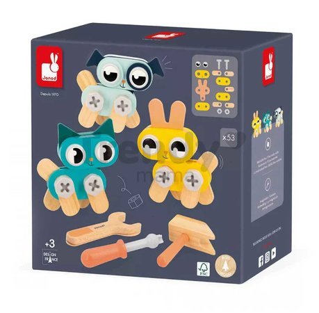 Drevená stavebnica Zvieratká DIY Pet BricoKids Janod 53 dielov J06450