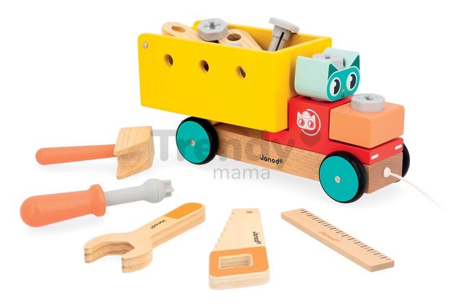 Drevená stavebnica autíčko na ťahanie Pull Along DIY Truck BricoKids Janod s náradím od 24 mes J06451