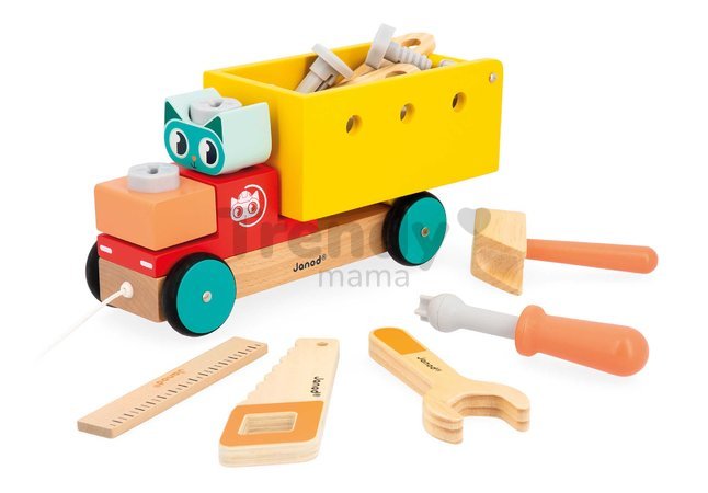 Drevená stavebnica autíčko na ťahanie Pull Along DIY Truck BricoKids Janod s náradím od 24 mes J06451