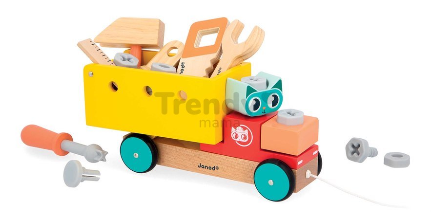 Drevená stavebnica autíčko na ťahanie Pull Along DIY Truck BricoKids Janod s náradím od 24 mes J06451