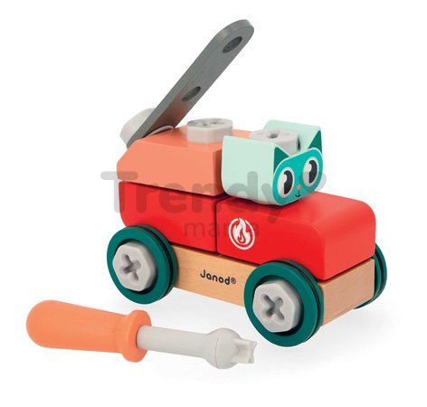 Drevená stavebnica auto s náradím Mačka DIY Car Cat BricoKids Janod 28 dielov od 24 mes J06452