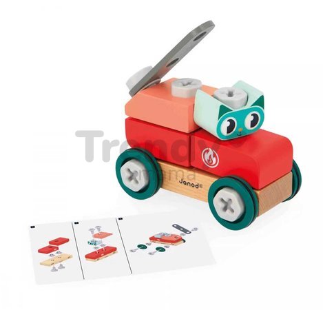 Drevená stavebnica auto s náradím Mačka DIY Car Cat BricoKids Janod 28 dielov od 24 mes J06452