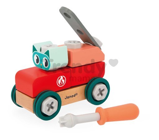 Drevená stavebnica auto s náradím Mačka DIY Car Cat BricoKids Janod 28 dielov od 24 mes J06452