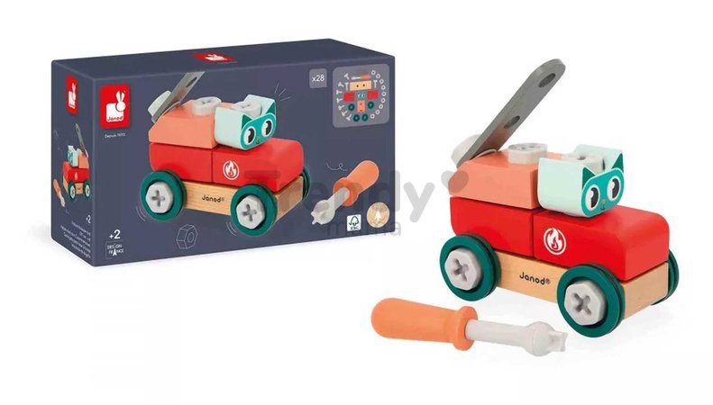 Drevená stavebnica auto s náradím Mačka DIY Car Cat BricoKids Janod 28 dielov od 24 mes J06452