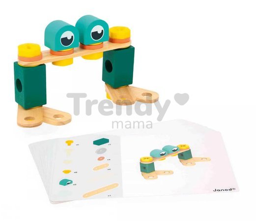 Drevená stavebnica Barrel BricoKids Janod s predlohami a náradím 50 dielov J06453