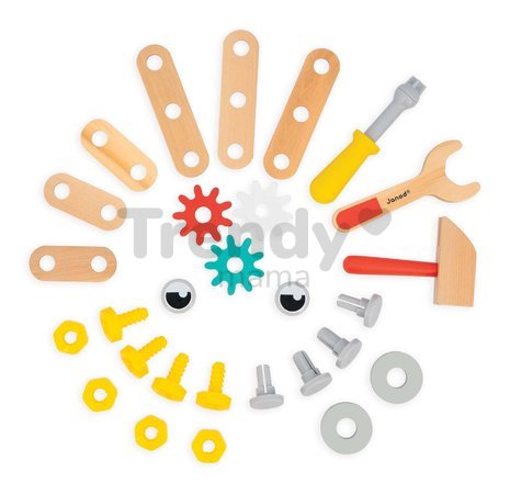 Drevené náradie a stavebnica Robot Tool Box BricoKids Janod v prenosnom boxe 30 dielov J06455