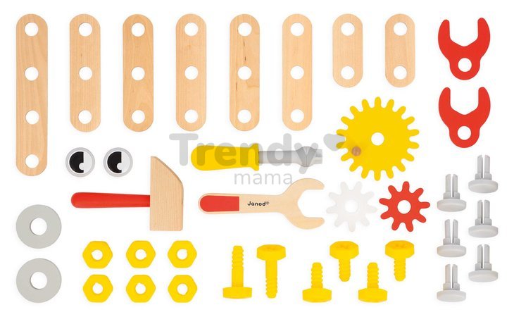 Drevené chodítko a vozík s náradím Robot Trolley BricoKids Janod 38 dielov od 18 mes J06456
