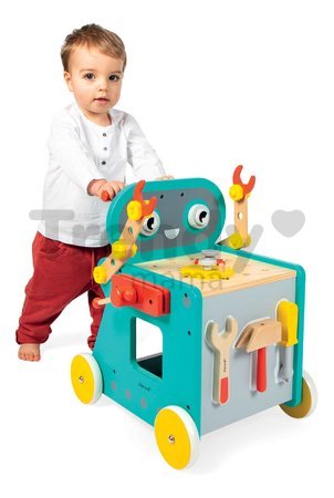 Drevené chodítko a vozík s náradím Robot Trolley BricoKids Janod 38 dielov od 18 mes J06456