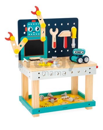 Drevená detská dielňa a náradie Big Robot DIY Workbench BricoKids Janod 60 dielov J06457