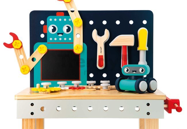 Drevená detská dielňa a náradie Big Robot DIY Workbench BricoKids Janod 60 dielov J06457
