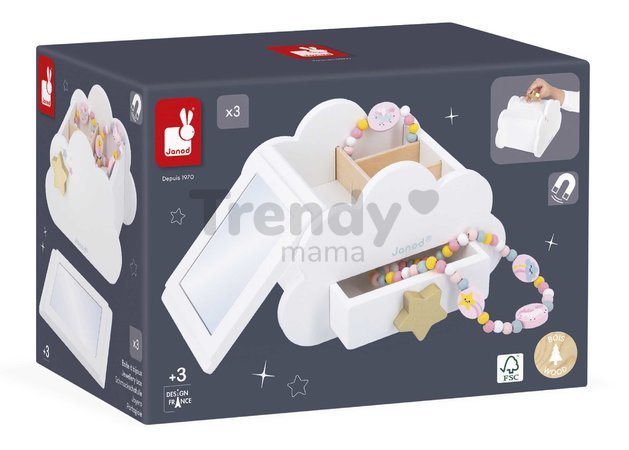 Drevená šperkovnica Jednorožec Jewellery Box Unicorn Janod s náhrdelníkom a náramkom J06462