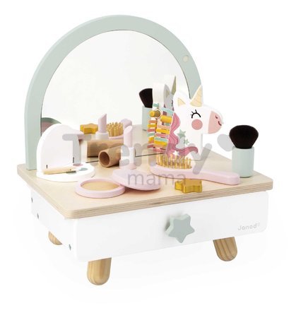 Drevený kozmetický stolík Jednorožec Small Dressing Table Unicorn Janod so zrkadlom 7 doplnkov