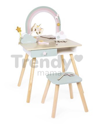Drevený kozmetický stolík Jednorožec Dressing Table Unicorn Janod so stoličkou 10 doplnkov