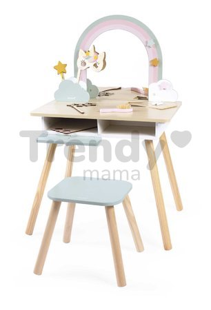 Drevený kozmetický stolík Jednorožec Dressing Table Unicorn Janod so stoličkou 10 doplnkov
