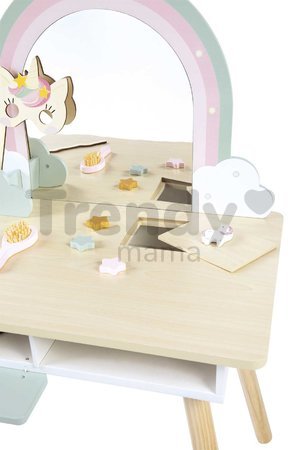 Drevený kozmetický stolík Jednorožec Dressing Table Unicorn Janod so stoličkou 10 doplnkov