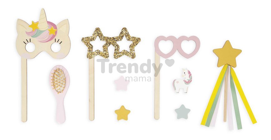 Drevený kozmetický stolík Jednorožec Dressing Table Unicorn Janod so stoličkou 10 doplnkov