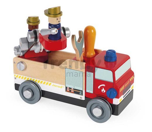 Drevené auto a stavebnica Hasiči DIY Fire Truck BricoKids Janod 45 dielov J06469