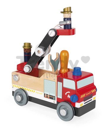Drevené auto a stavebnica Hasiči DIY Fire Truck BricoKids Janod 45 dielov J06469