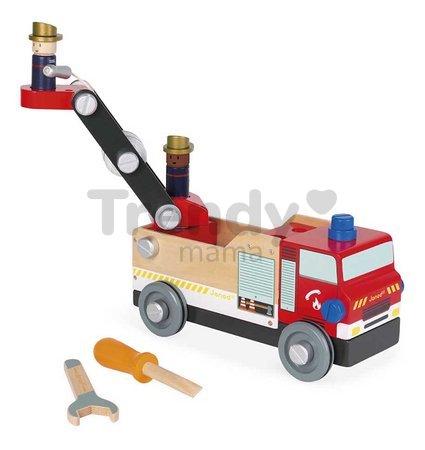 Drevené auto a stavebnica Hasiči DIY Fire Truck BricoKids Janod 45 dielov J06469