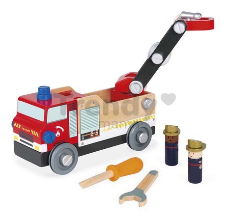Drevené auto a stavebnica Hasiči DIY Fire Truck BricoKids Janod 45 dielov J06469