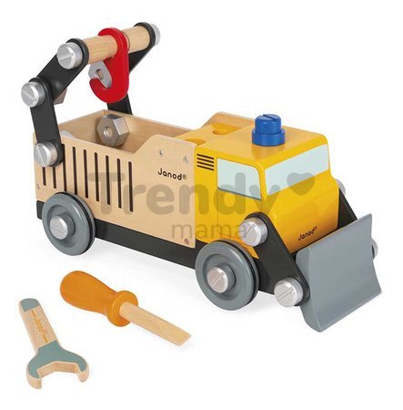 Drevené auto a stavebnica Nákladné auto DIY Construction Truck BricoKids Janod 43 dielov J06470