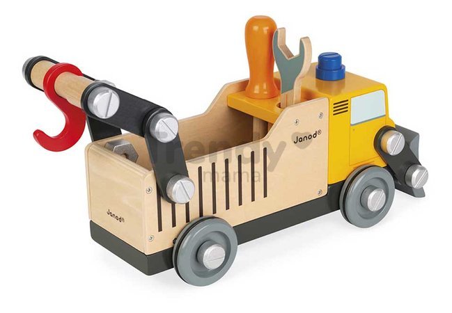 Drevené auto a stavebnica Nákladné auto DIY Construction Truck BricoKids Janod 43 dielov J06470