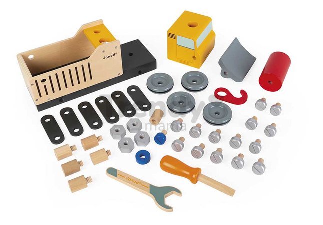 Drevené auto a stavebnica Nákladné auto DIY Construction Truck BricoKids Janod 43 dielov J06470
