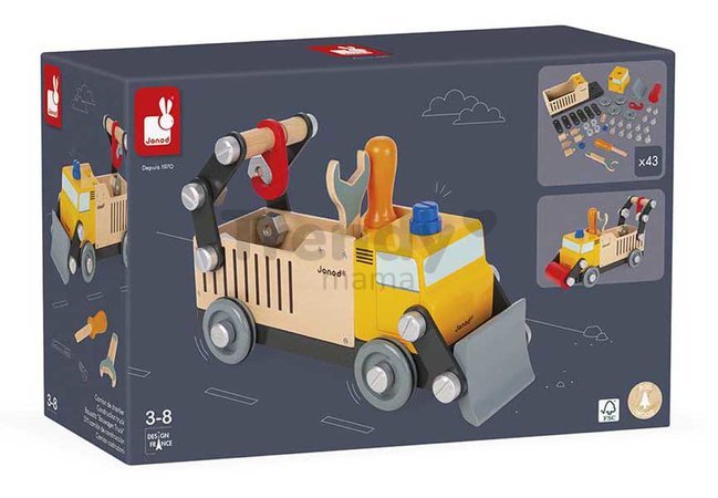 Drevené auto a stavebnica Nákladné auto DIY Construction Truck BricoKids Janod 43 dielov J06470
