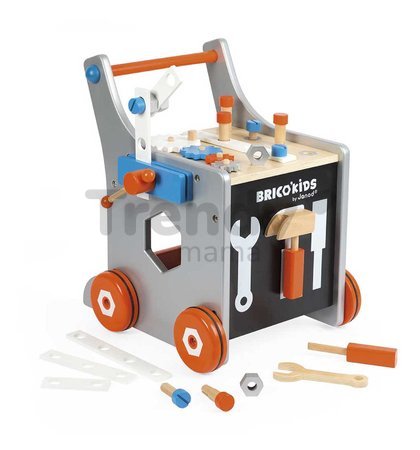 Drevené chodítko a vozík s náradím Magnetic DIY Trolley BricoKids Janod 25 dielov od 18 mes J06478