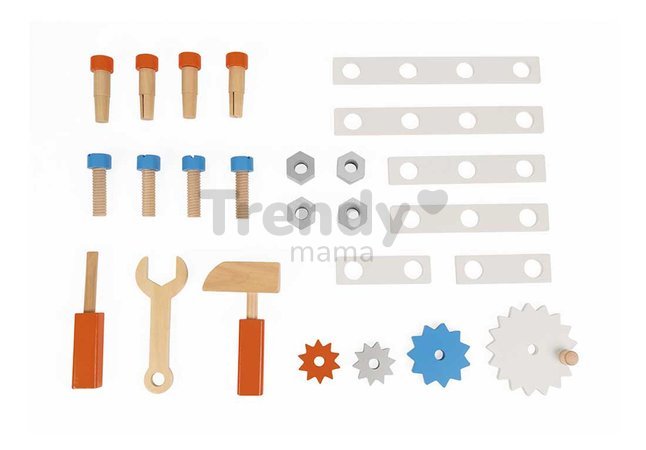 Drevené chodítko a vozík s náradím Magnetic DIY Trolley BricoKids Janod 25 dielov od 18 mes J06478