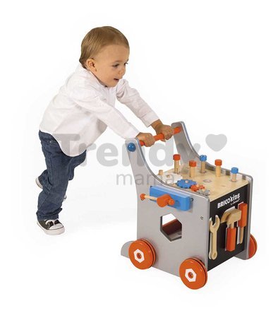 Drevené chodítko a vozík s náradím Magnetic DIY Trolley BricoKids Janod 25 dielov od 18 mes J06478