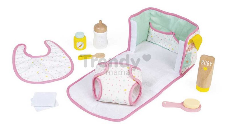 Prebaľovacia taška pre bábiku Nursery and Change Set Janod pre 36-42 cm bábiku 8 doplnkov od 24 mes J06501