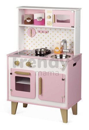 Drevená kuchynka Candy Chic Big Cooker Janod s retro dizajnom ružová 6 doplnkov J06554