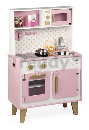 Drevená kuchynka Candy Chic Big Cooker Janod s retro dizajnom ružová 6 doplnkov J06554
