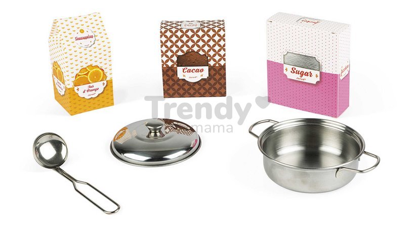 Drevená kuchynka Candy Chic Big Cooker Janod s retro dizajnom ružová 6 doplnkov J06554