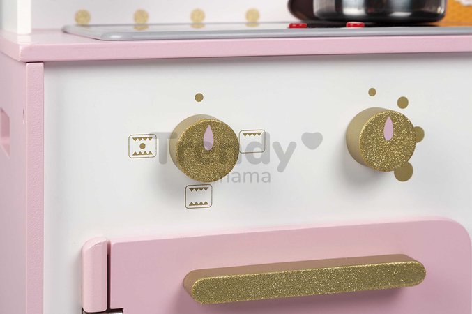 Drevená kuchynka Candy Chic Big Cooker Janod s retro dizajnom ružová 6 doplnkov J06554