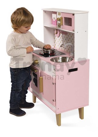 Drevená kuchynka Candy Chic Big Cooker Janod s retro dizajnom ružová 6 doplnkov J06554