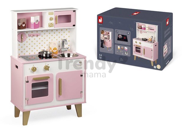 Drevená kuchynka Candy Chic Big Cooker Janod s retro dizajnom ružová 6 doplnkov J06554