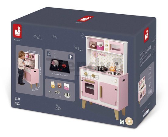 Drevená kuchynka Candy Chic Big Cooker Janod s retro dizajnom ružová 6 doplnkov J06554